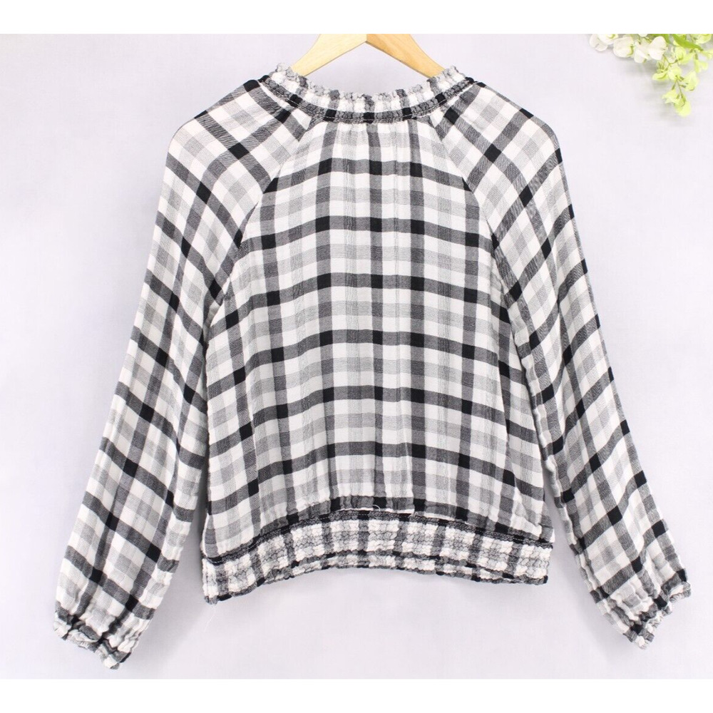 Anthropologie Cloth & Stone Women's Sara Top Black White Plaid Popover Soft Sz M - Picture 2 of 8